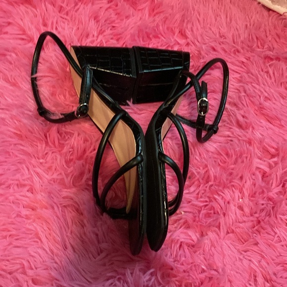 Nine West Grayce faux croc strappy chunk heel square toe shoes size 8 - Picture 7 of 12